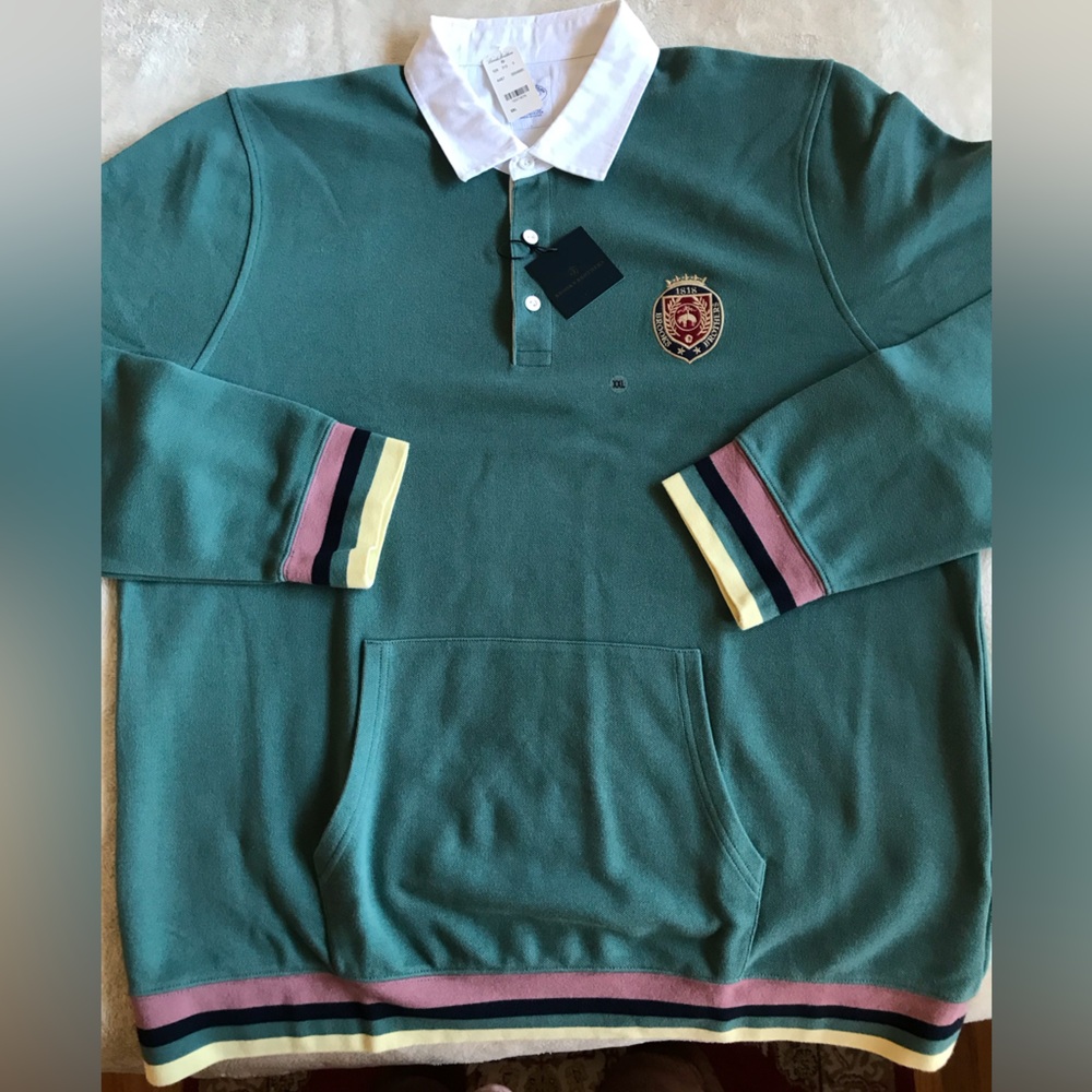 Brooks Brothers Crested Rugby with Green and White Accents